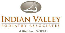 Logo for Indian Valley Podiatry Associates, PC, a division of USFAS, with a foot graphic above text.