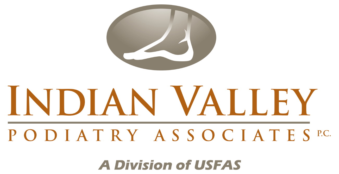 Logo for Indian Valley Podiatry Associates: Text, a foot graphic, and a USFAS division note.