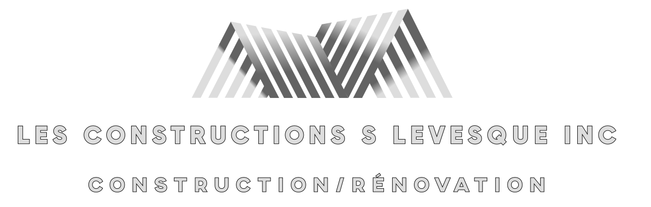 Logo pour Les Constructions S. Levesque Inc. présentant un motif géométrique de montagne et les mots « Construction/rénovation ».