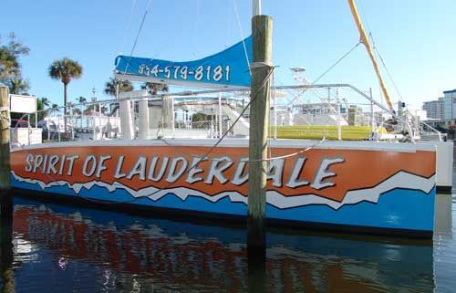 A boat that says spirit of lauderdale on the side