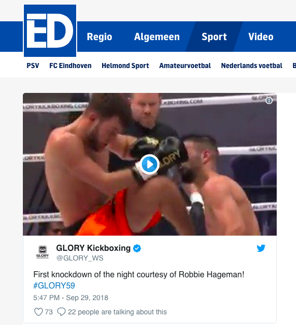 Een screenshot van de glory kickboxing website