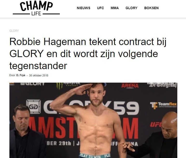 Robbie hageman tekent contract bij glory en dit wordt zijn volgende tegenstander