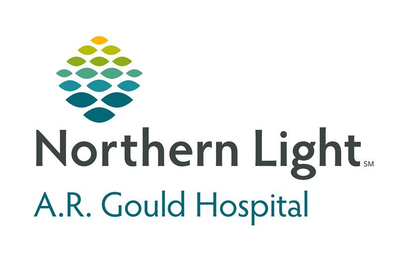 Logo for Northern Light A.R. Gould Hospital featuring a teal and yellow leaf-shaped icon above the text.