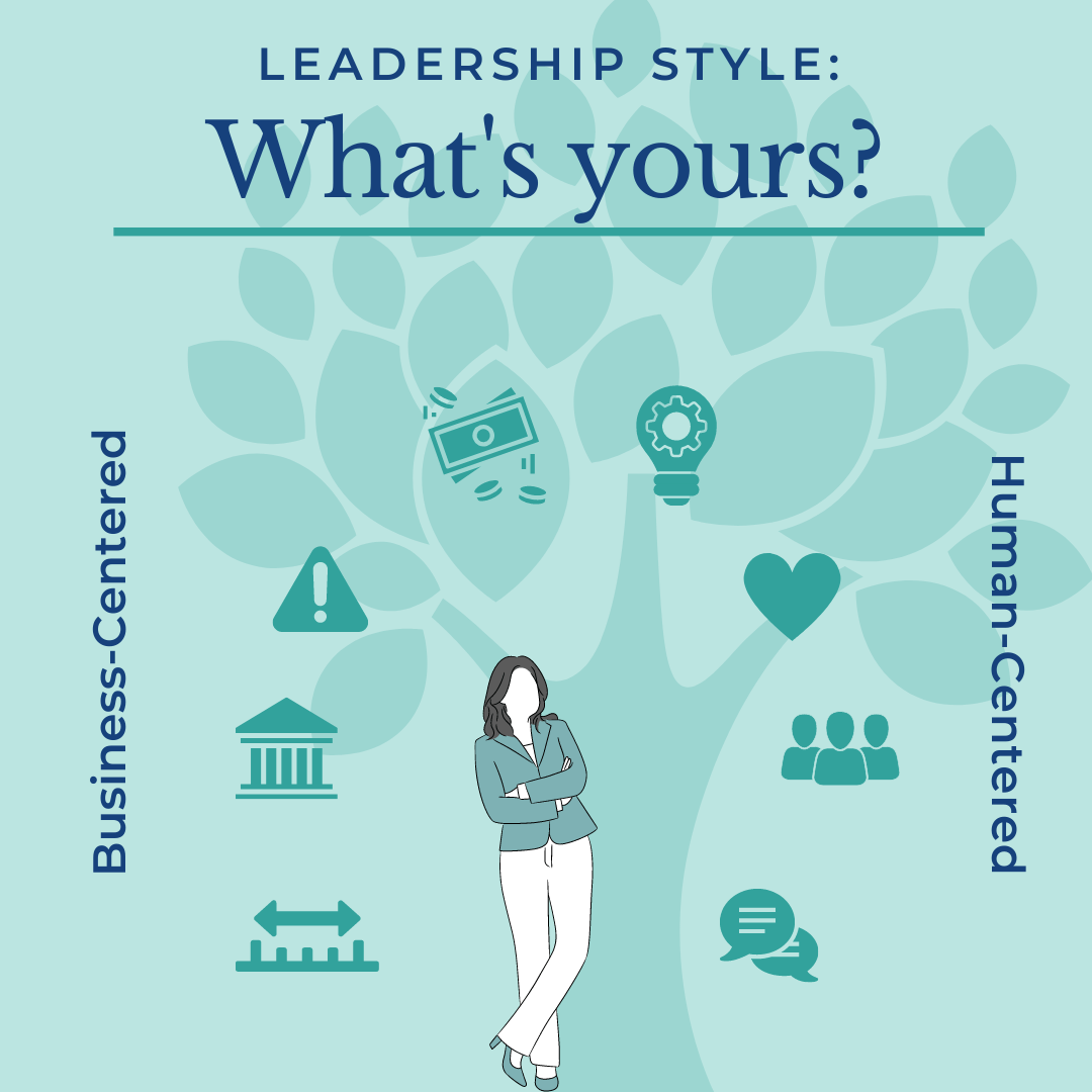 illustration which uses icons to show the different characteristics of two contrasting leadership styles