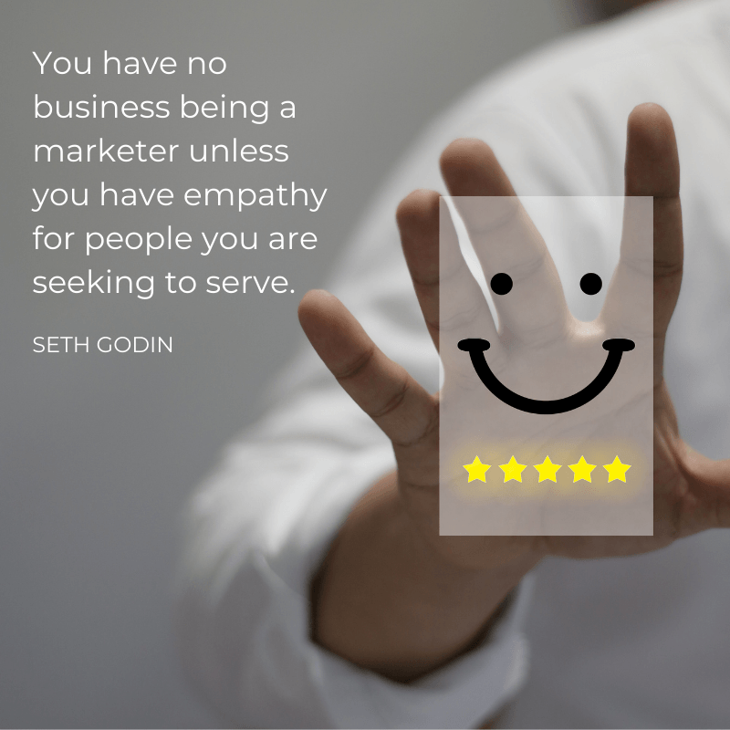 Picture of a positive customer review, with Seth Godin quote.