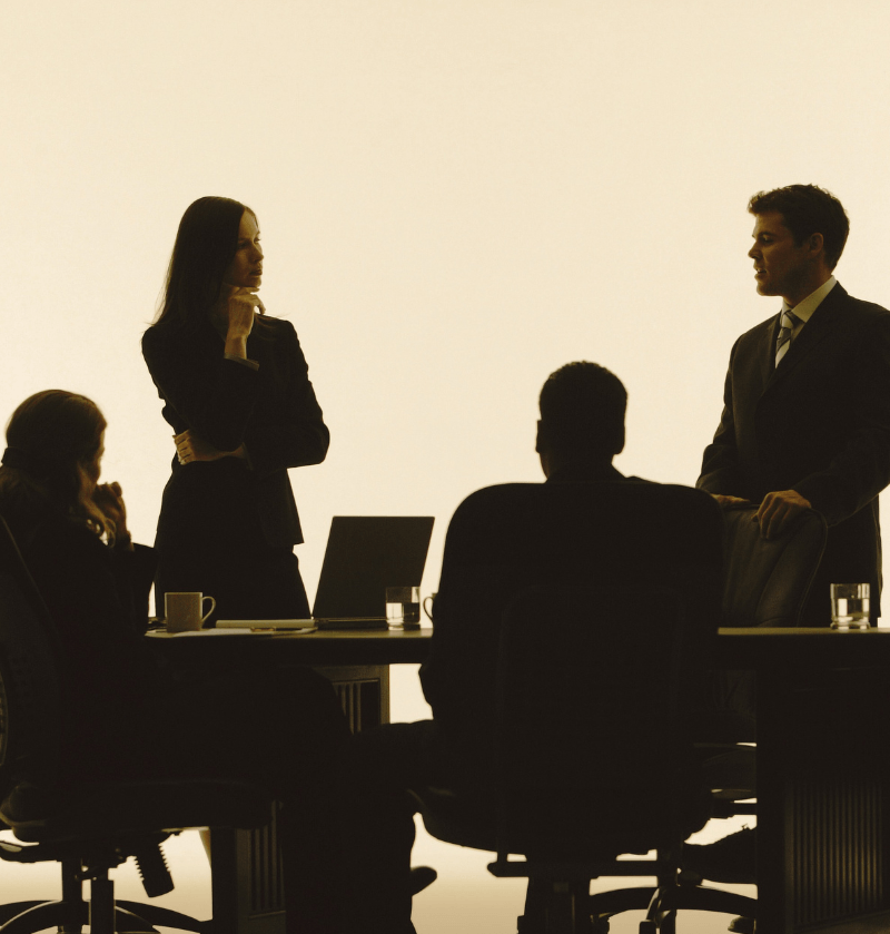 silhouette of business people talking