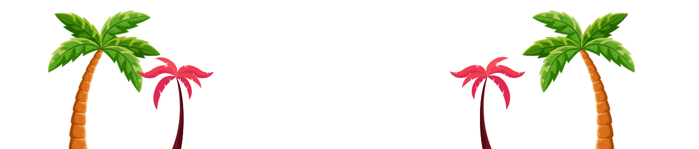 Two palm trees with pink leaves on a white background.