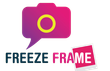A logo for freeze frame with a camera and speech bubble