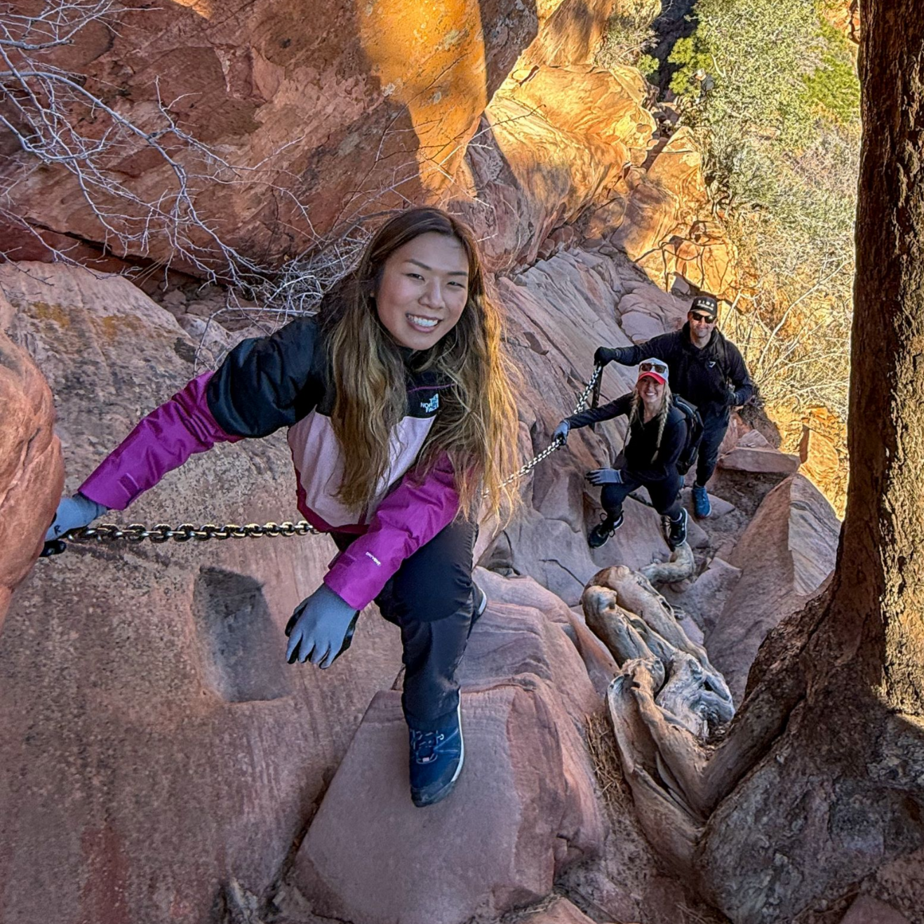 Angels Landing Tour on the chains section in Zion National Park