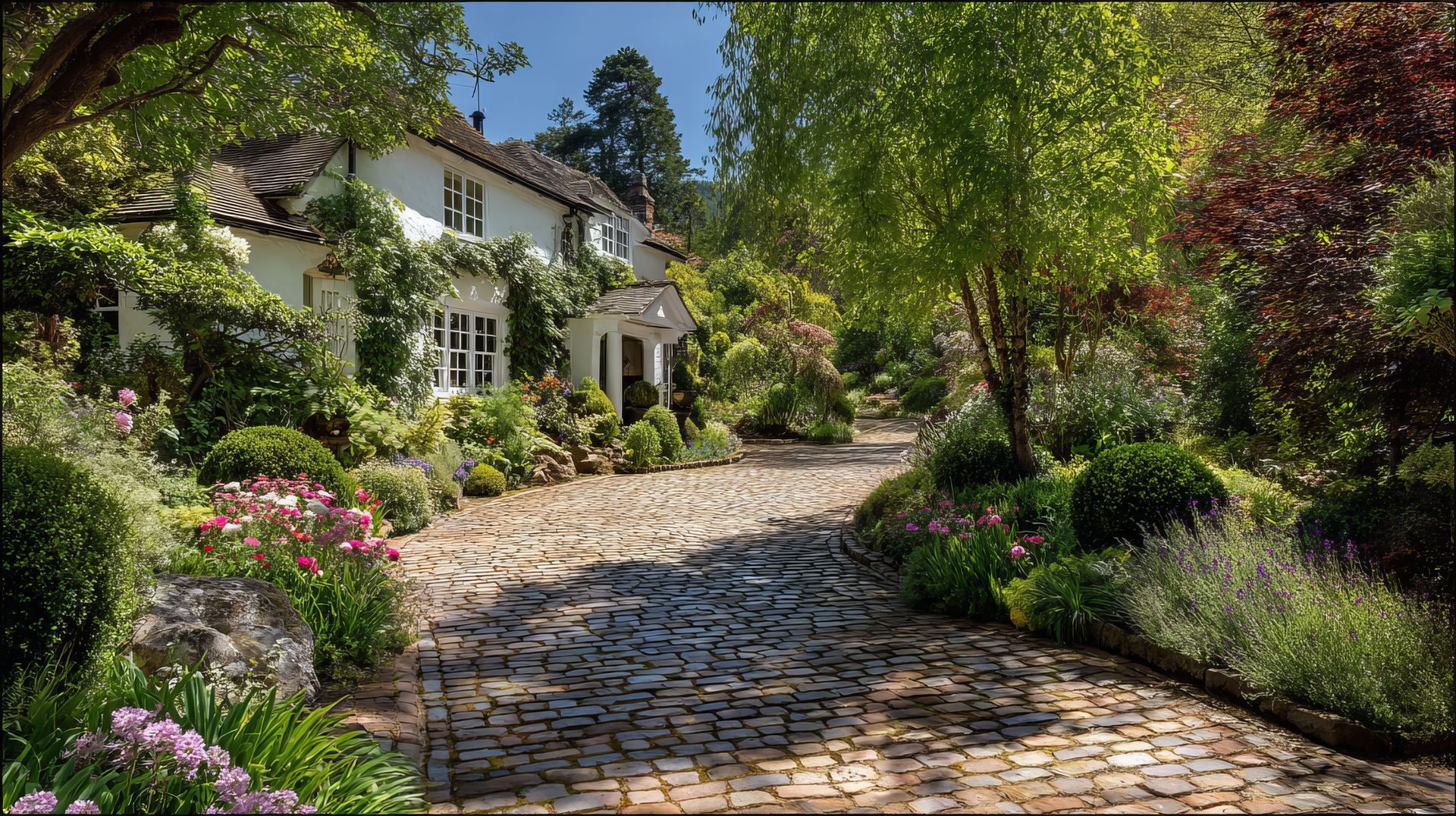 A close-up view of interlocking bricks being laid out to create professional hardscape driveways. A close-up view of interlocking bricks being laid out to create professional hardscape driveways.