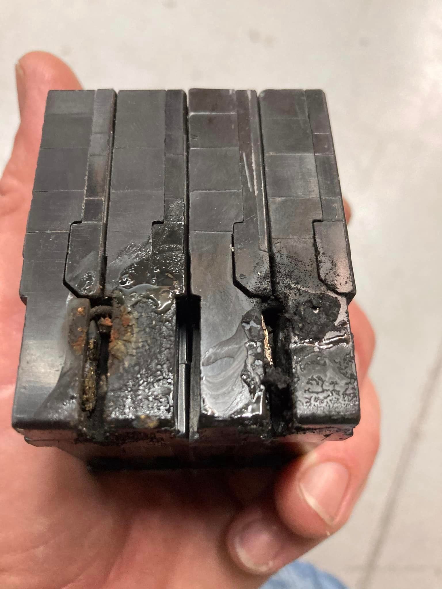 A damaged circuit breaker