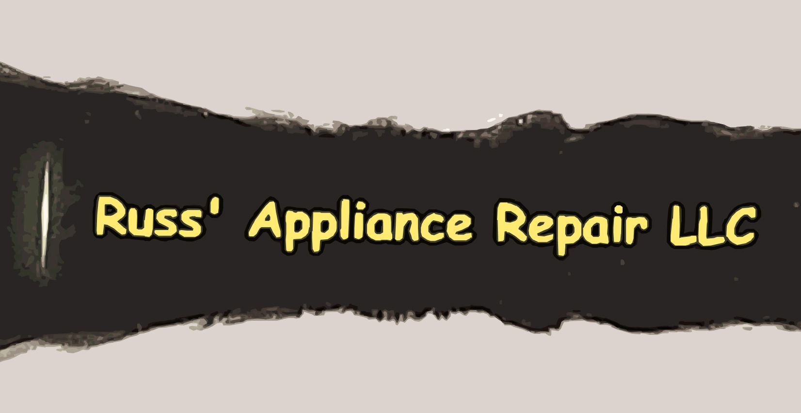 A piece of torn paper with russ ' appliance repair llc written on it
