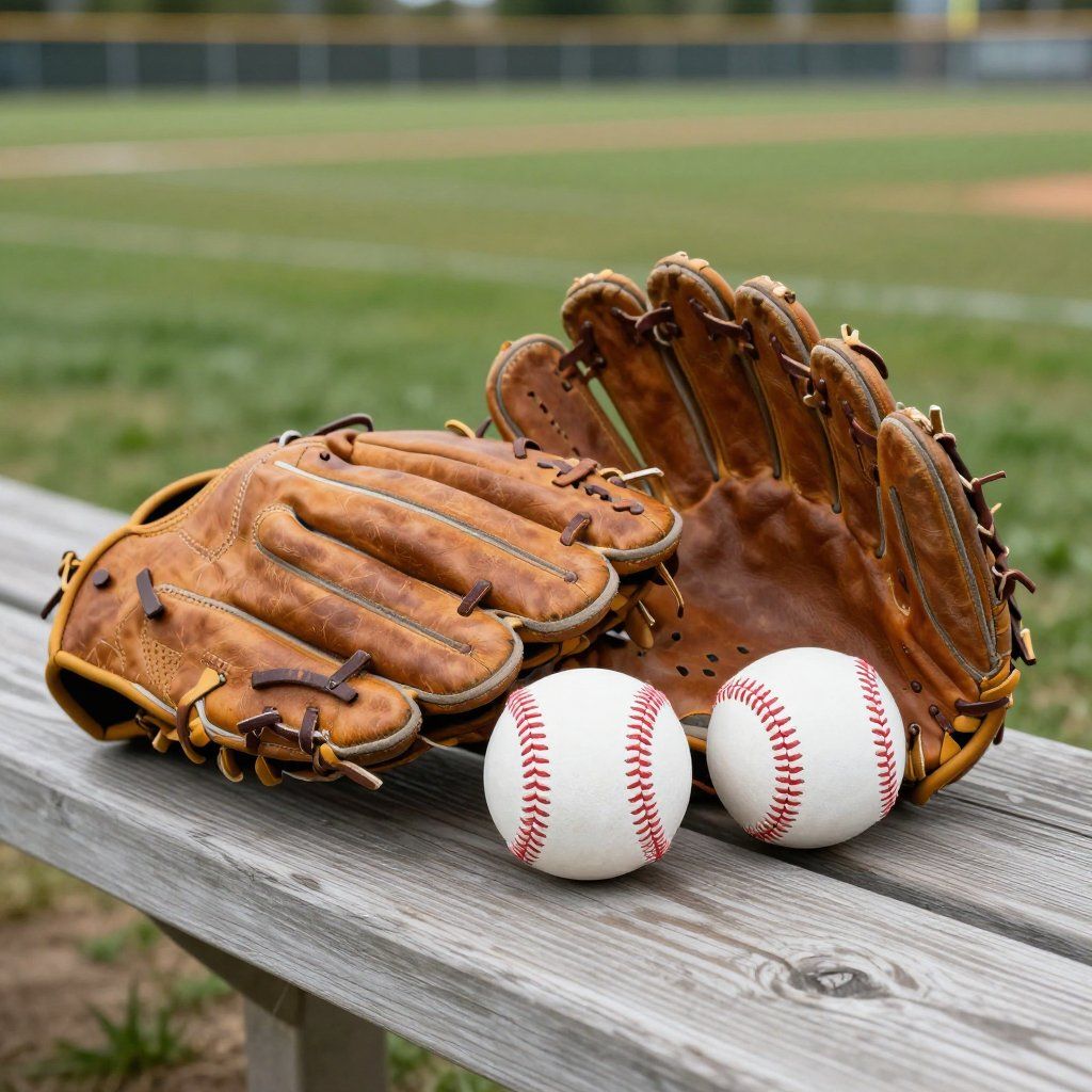 Baseballs in gloves