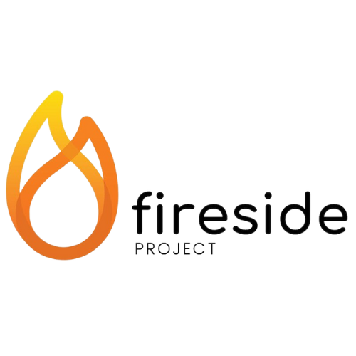 A logo for fireside project with a flame in the middle