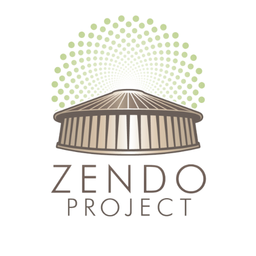 A logo for the zendo project with a building in the center