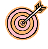 A pink and orange target with an arrow in the center.