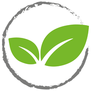 Ein grünes Blatt in einem Kreis auf weißem Hintergrund.