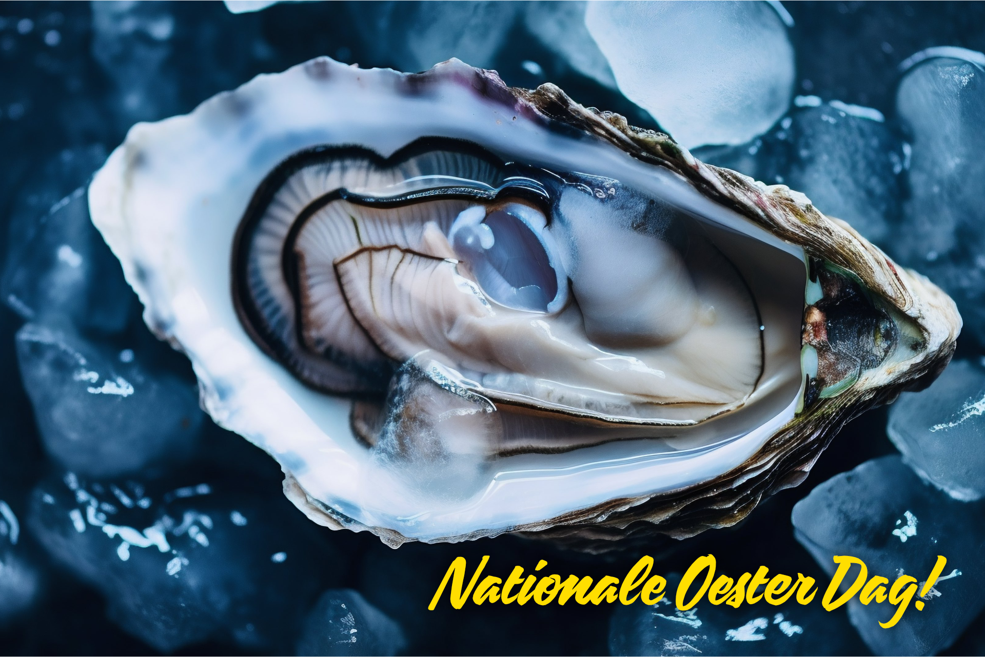 Open oester op ijs voor nationale oester dag.