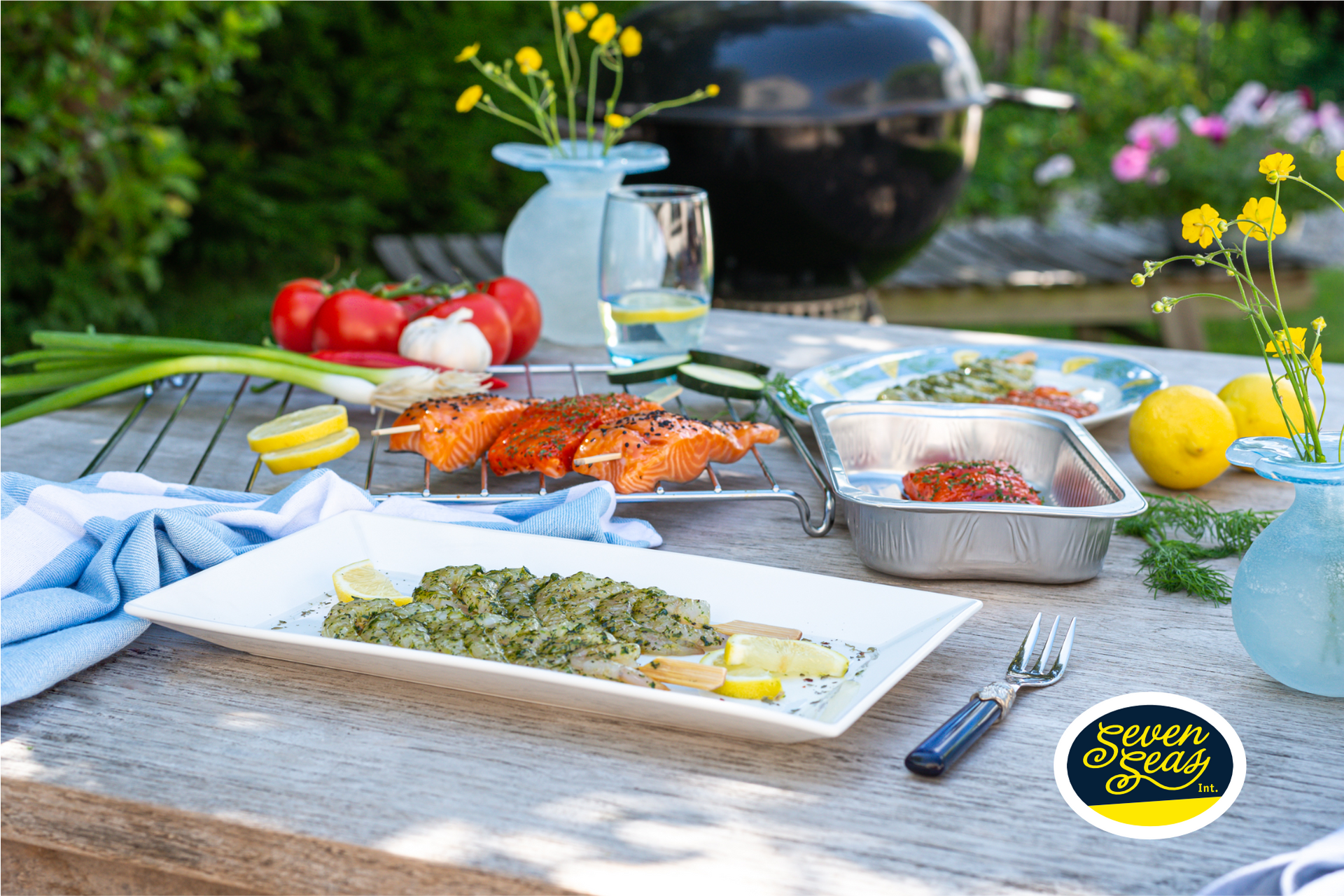 vis op de bbq, bbq vis producten, zalm op de bbq, garnalen op de bbq, dorade bbq, SevenSeas