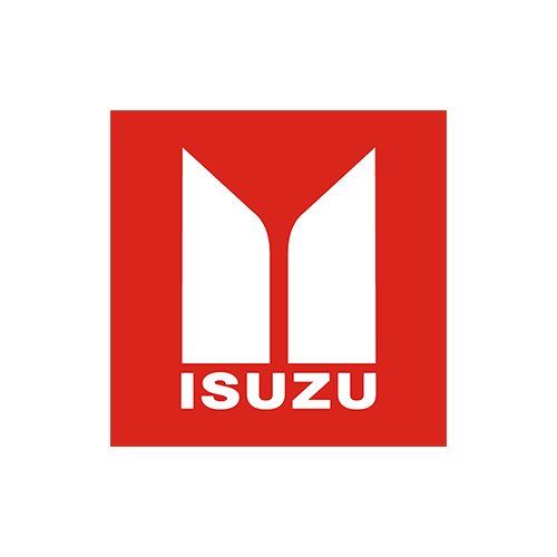 The isuzu logo is in a red square on a white background.