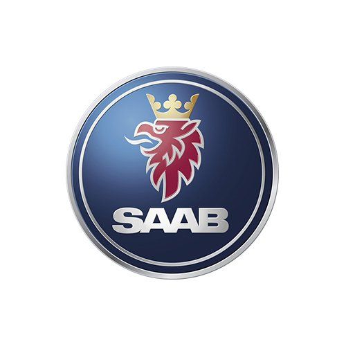 A saab logo with a red lion and a crown