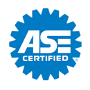 The logo for ase certified is a blue gear.