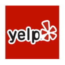 The yelp logo is on a red background.