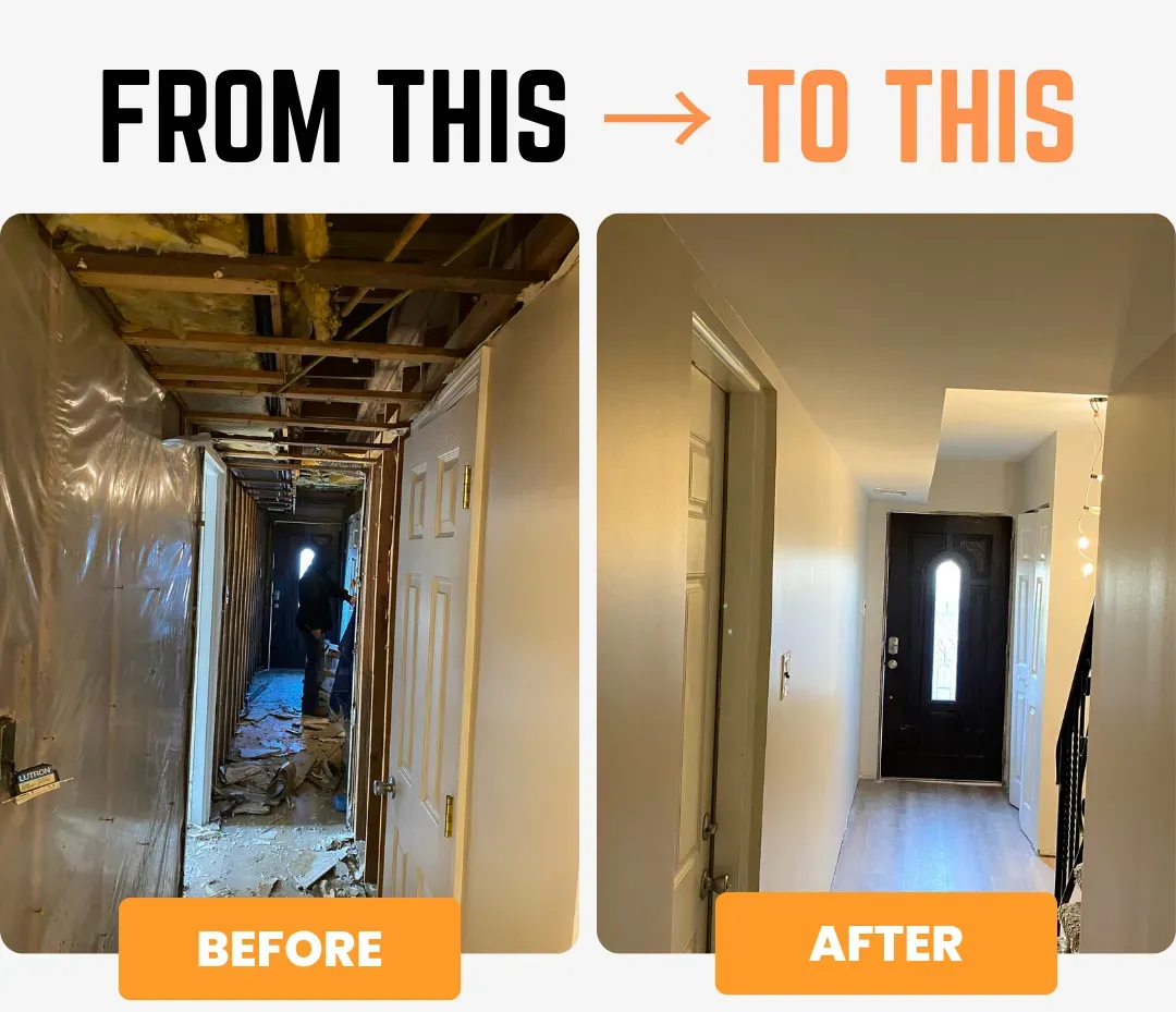drywall installation and finishing hallway transformation before and after in Montgomery County Pennsylvania by Oasis Painting & Drywall LLC