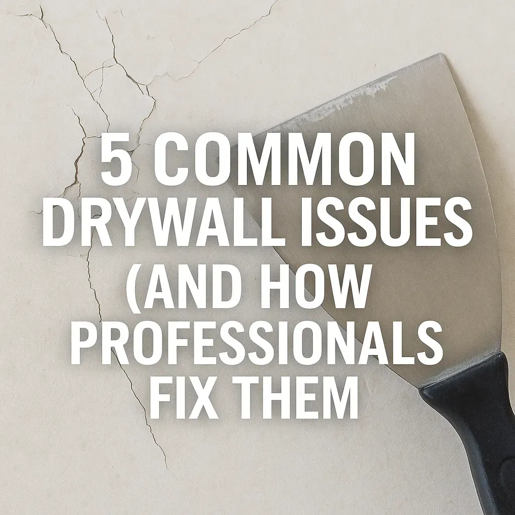 Drywall crack with putty knife and blog title text “5 Common Drywall Issues” — Oasis Painting & Dryw