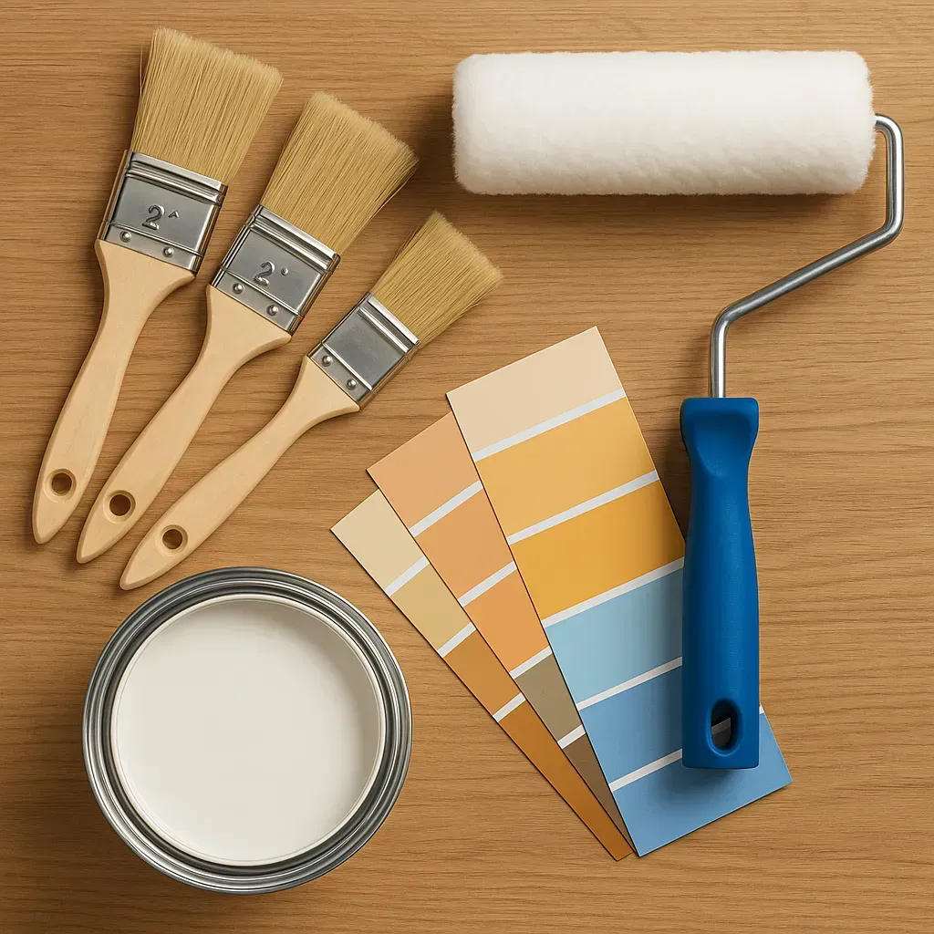Painting materials and color samples used by Oasis Painting & Drywall LLC for interior work in Chester and Bucks County, PA.