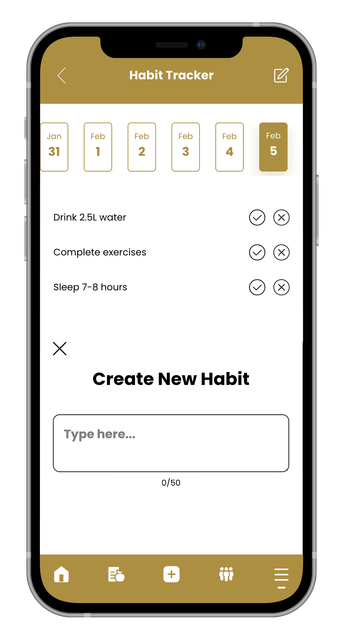 Mobile habit tracker app displaying daily progress with "Create New Habit" button.