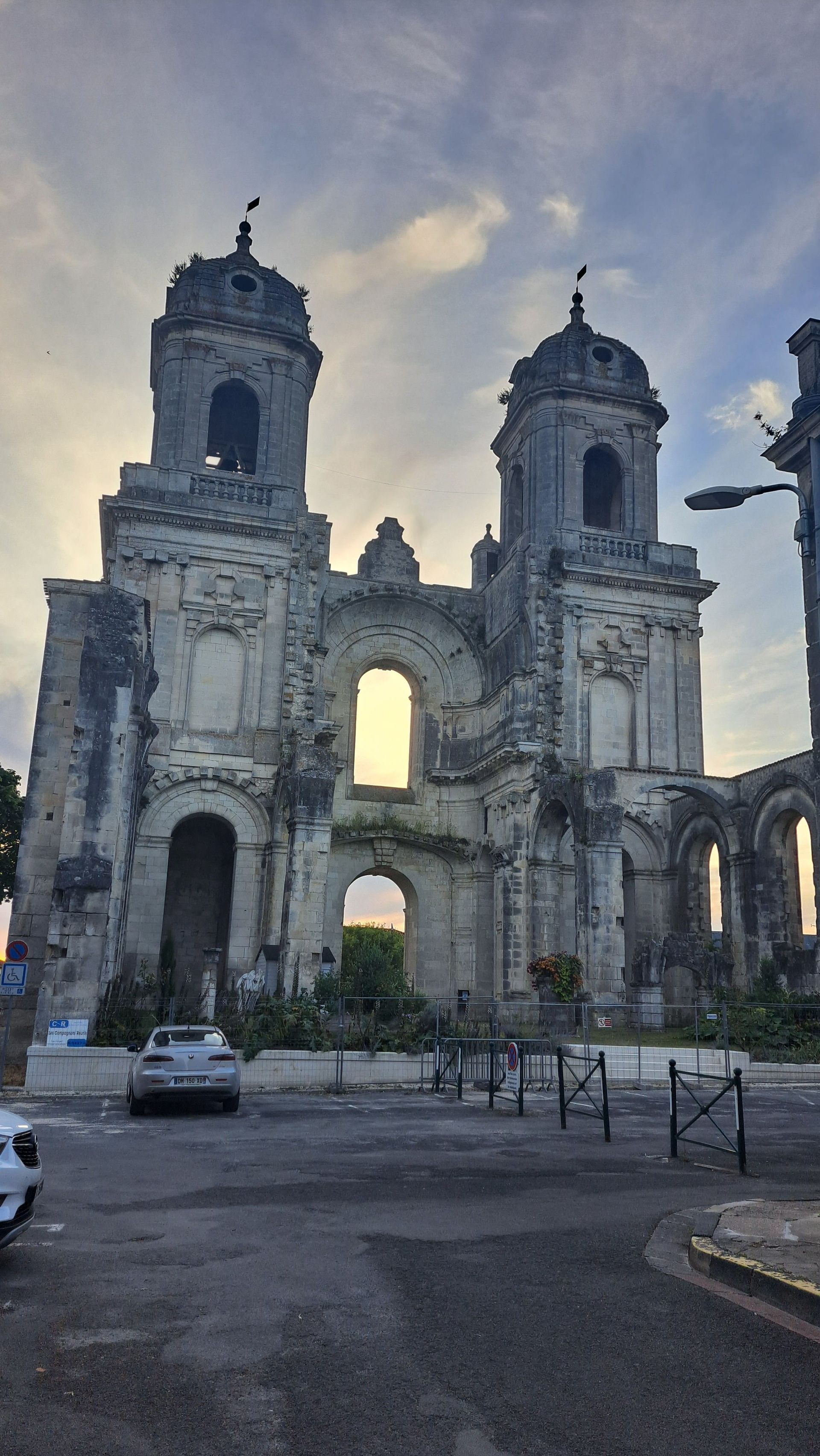 The stone abbey towers in st jean d'angely