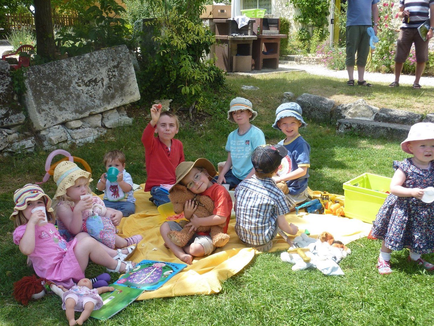 a group of young children having a picnic