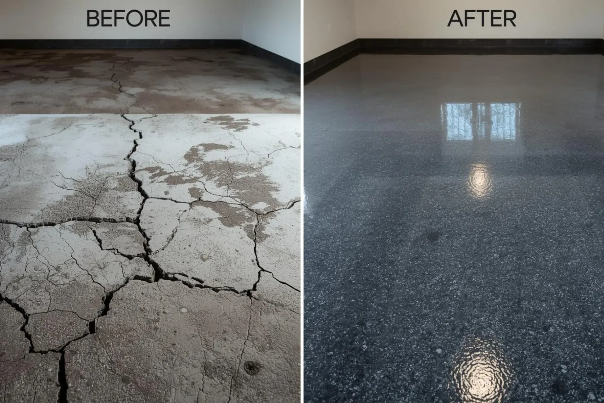 Epoxy repair and resurfacing on cracked garage floor in Orlando
