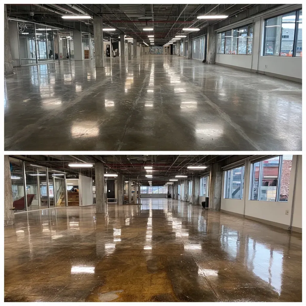 Before and after polished concrete transformation in Orlando home
