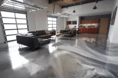 Custom metallic epoxy flooring with liquid metal finish in Orlando garage