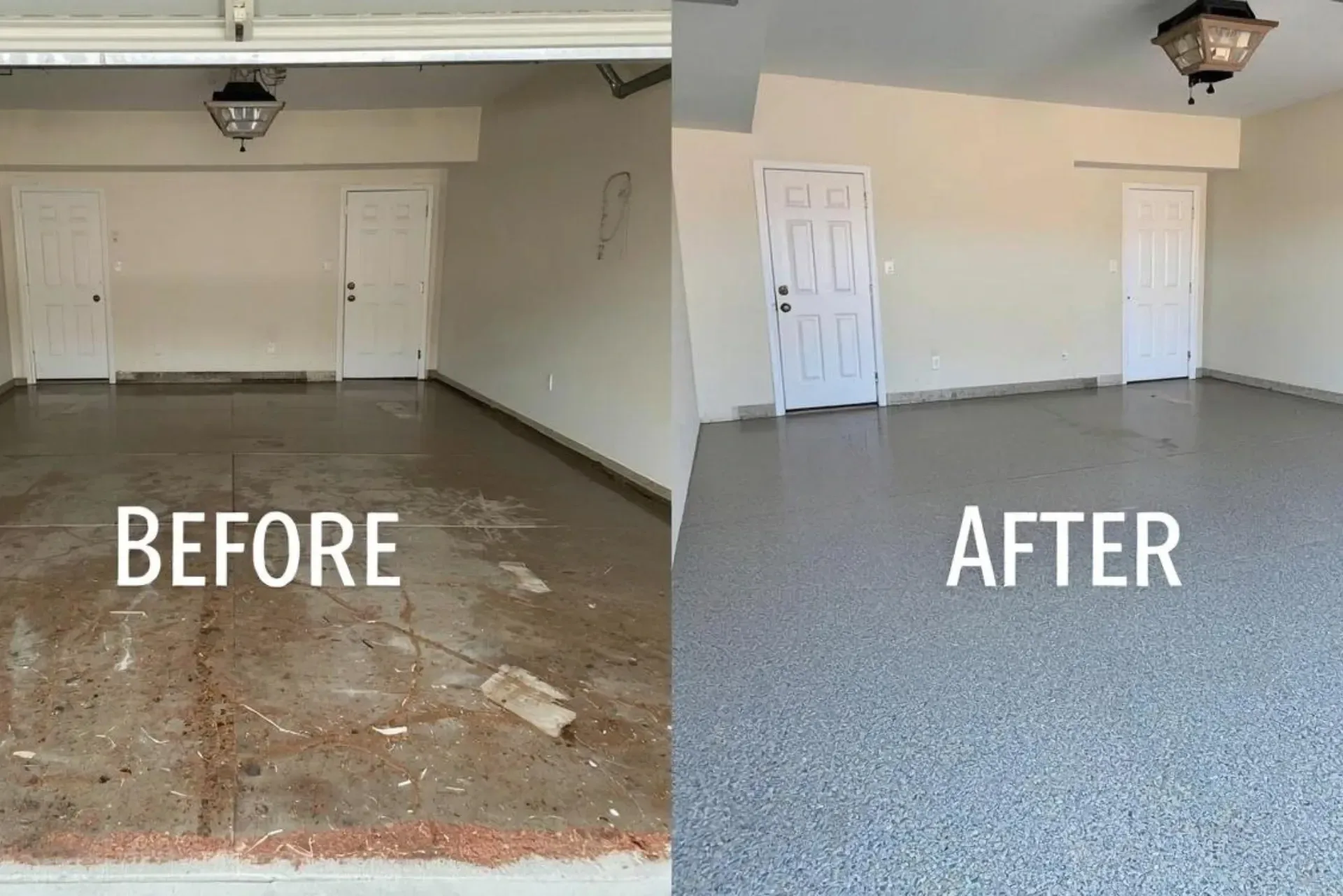 Before and after affordable epoxy flooring solving garage concrete issues in Orlando