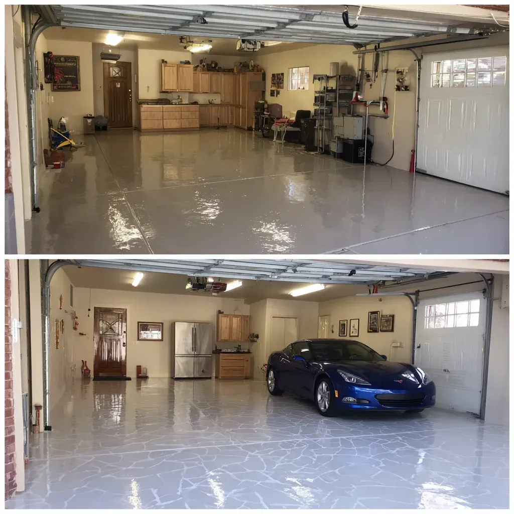 Epoxy flooring transformation before and after Windermere FL