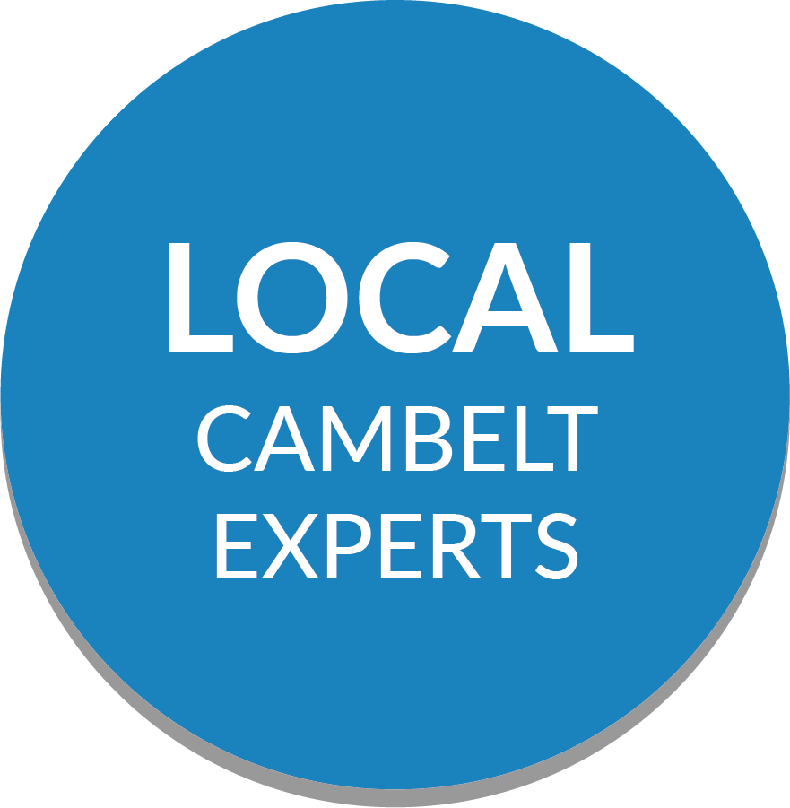 A blue circle with the words local cambelt experts on it