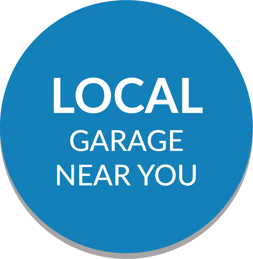 A blue circle with the words `` local garage near you '' on it