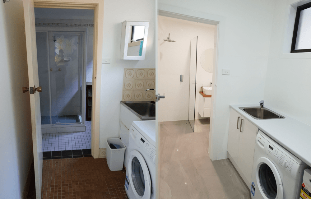A Bathroom and A Laundry Room with A Washing Machine and A Sink — L.L Projects in Smiths Lake, NSW