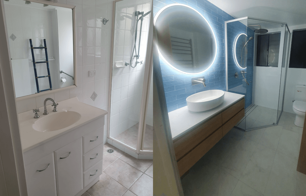 A Bathroom with A Sink, Toilet, Shower and Mirror — L.L Projects in Wingham, NSW