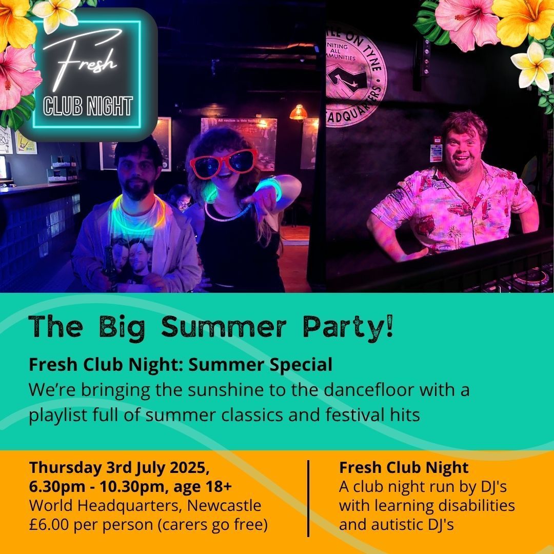 Image of white man using DJ decks. Text over the image says Fresh Club Night, Fright Night Thursday 3rd October. With graphics of cobwebs, spiders and bats.