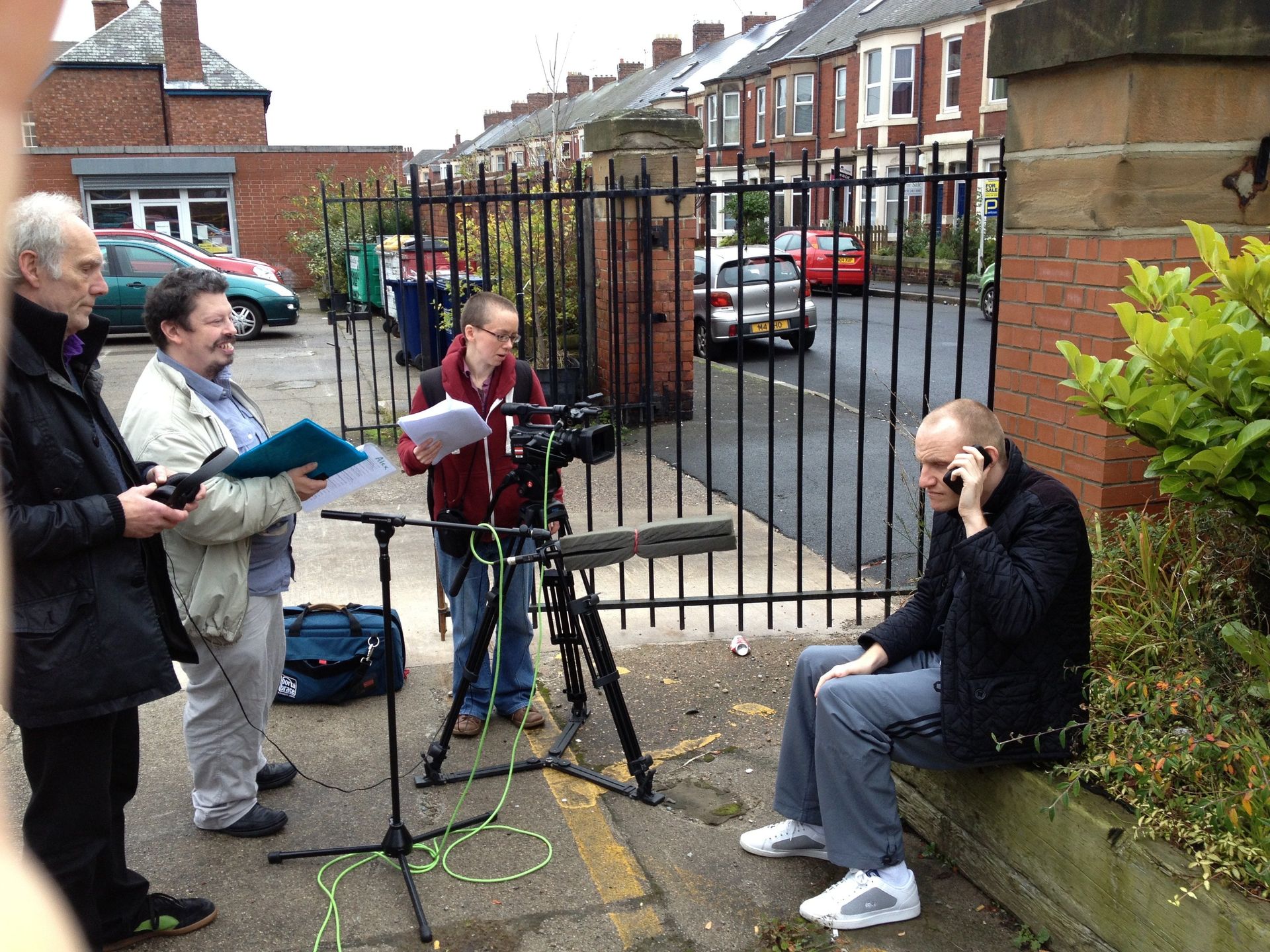 People with learning disabilities and autistic people making a film. One actor, one person behind a camera  and someone with a microphone