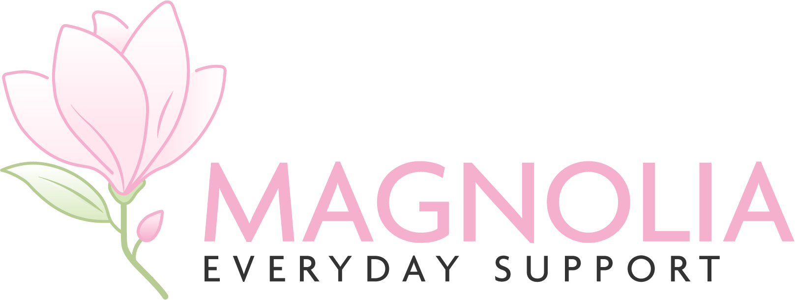 Logo with a pink magnolia flower icon next to the pink text "MAGNOLIA" above the black text "EVERYDAY SUPPORT."
