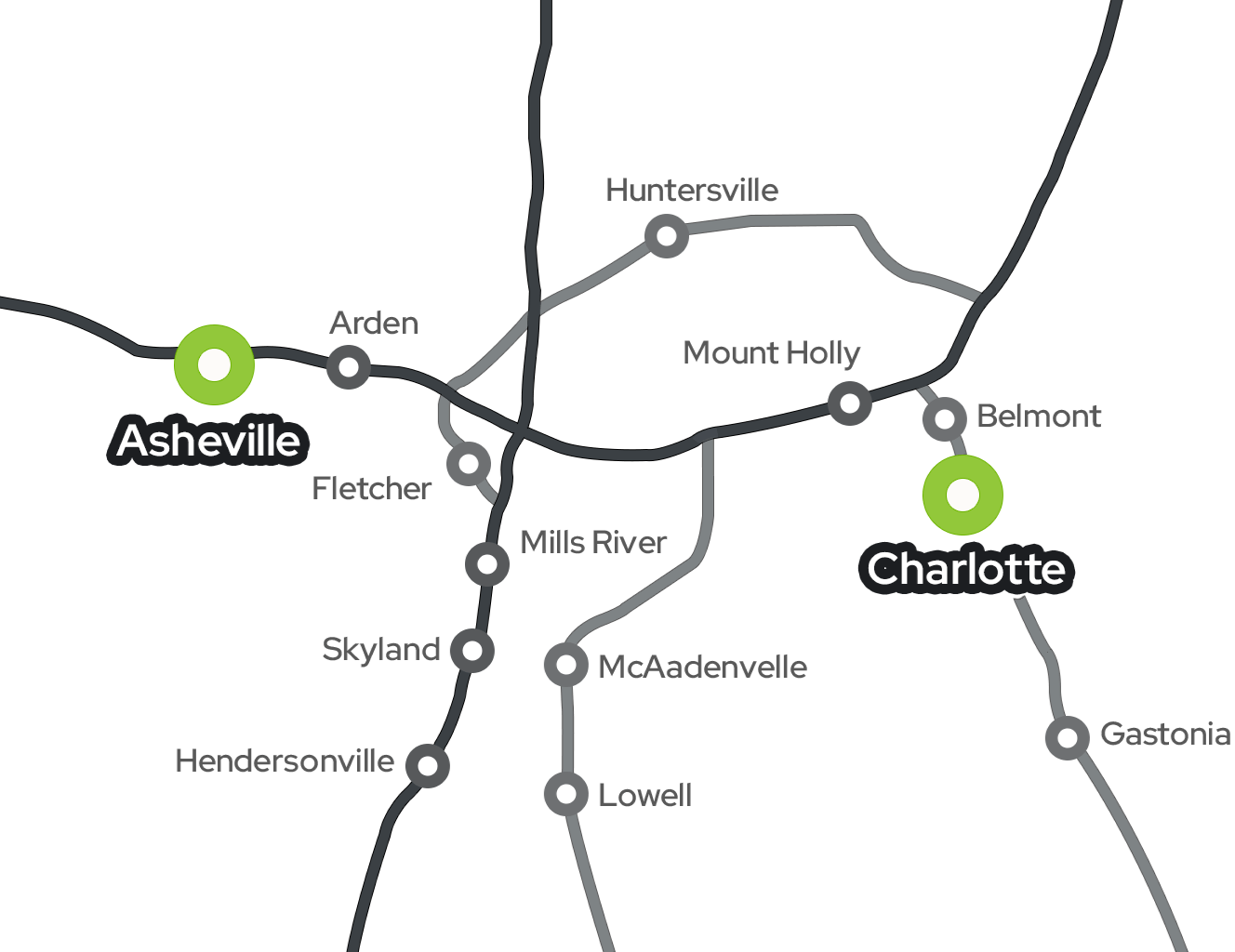Asheville & Charlotte Map