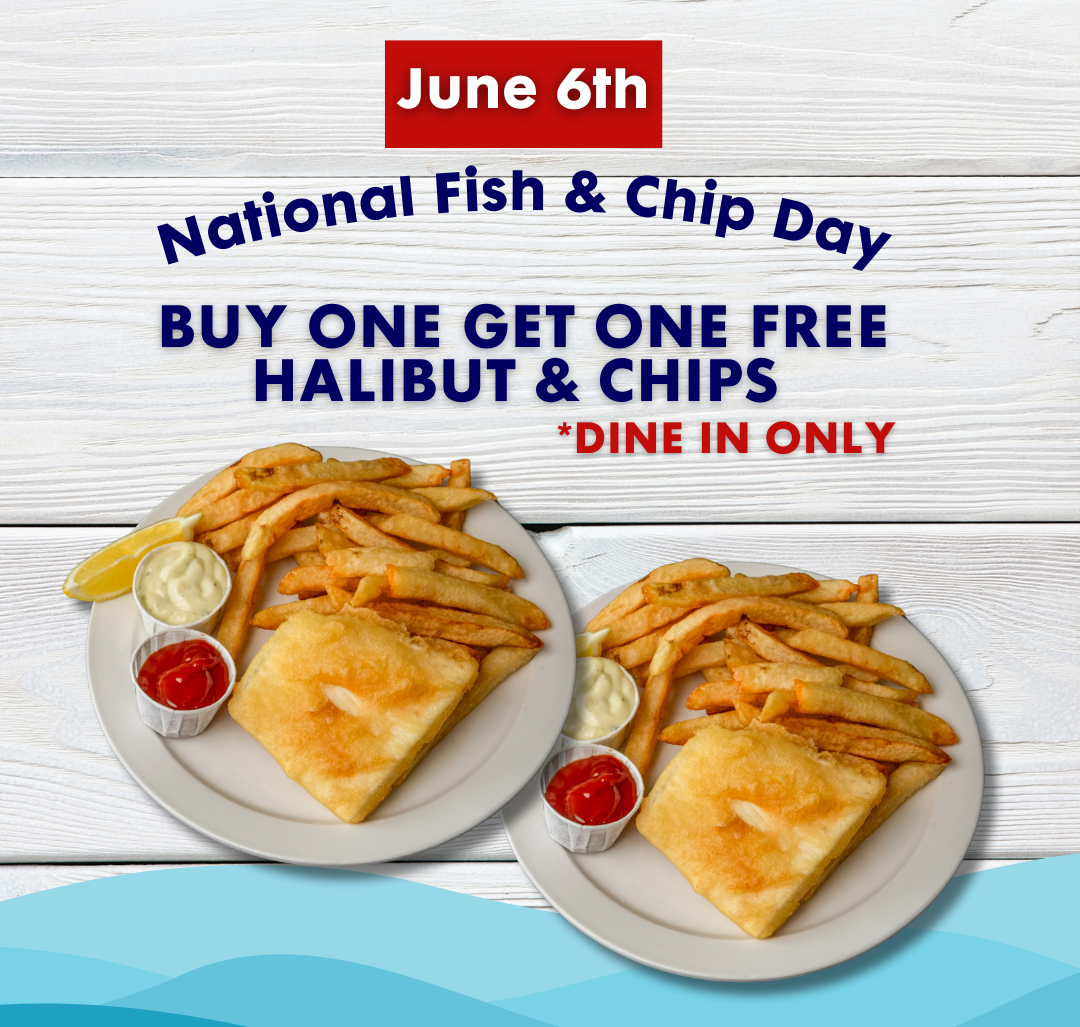 graphic of Halibut House fish and chip deals for national fish and chip day