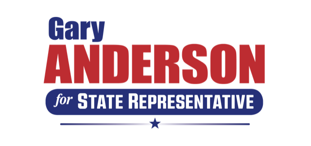 Gary Anderson for State Representative logo in red, white, and blue.