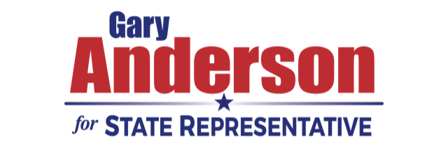 Gary Anderson for State Representative logo in red, white, and blue.