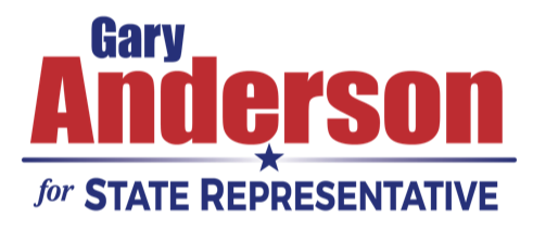 Campaign logo for Gary Anderson: Name in red, 